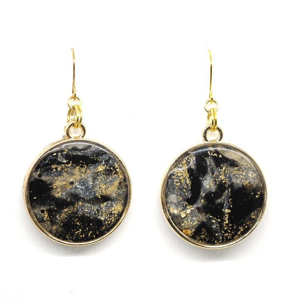 Black Stone Circle Earrings